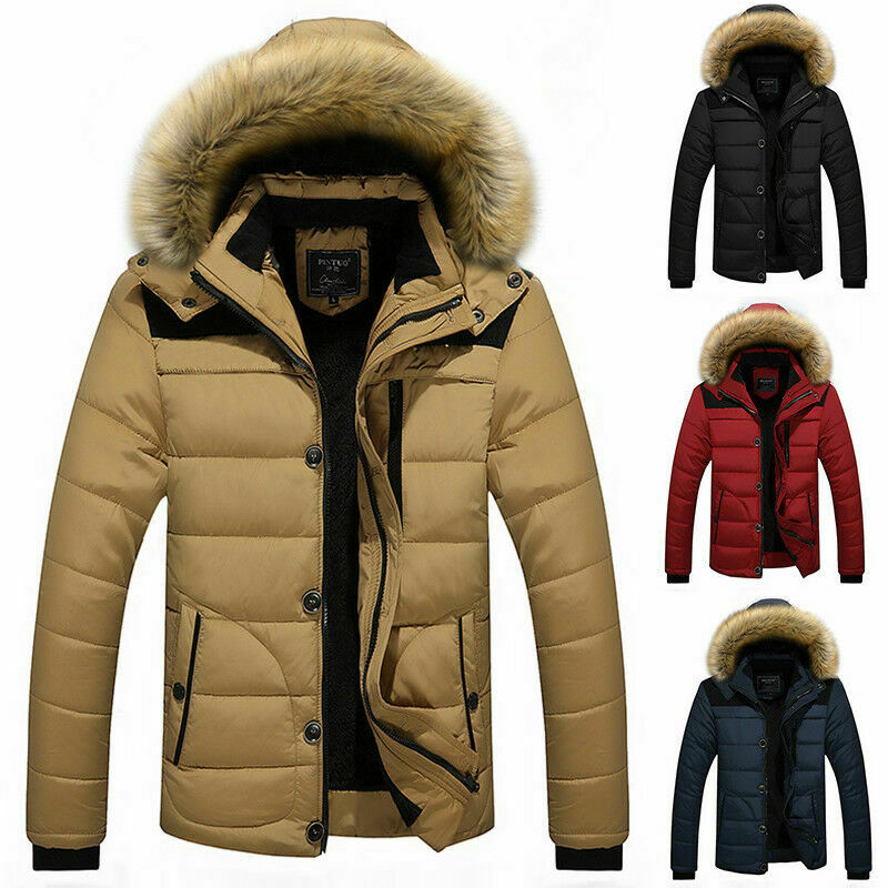 

Fashion Men Warm Winter Parka Quilted Padded Hooded Long Jacket Outwear Coat size S-4XL, Navy blue