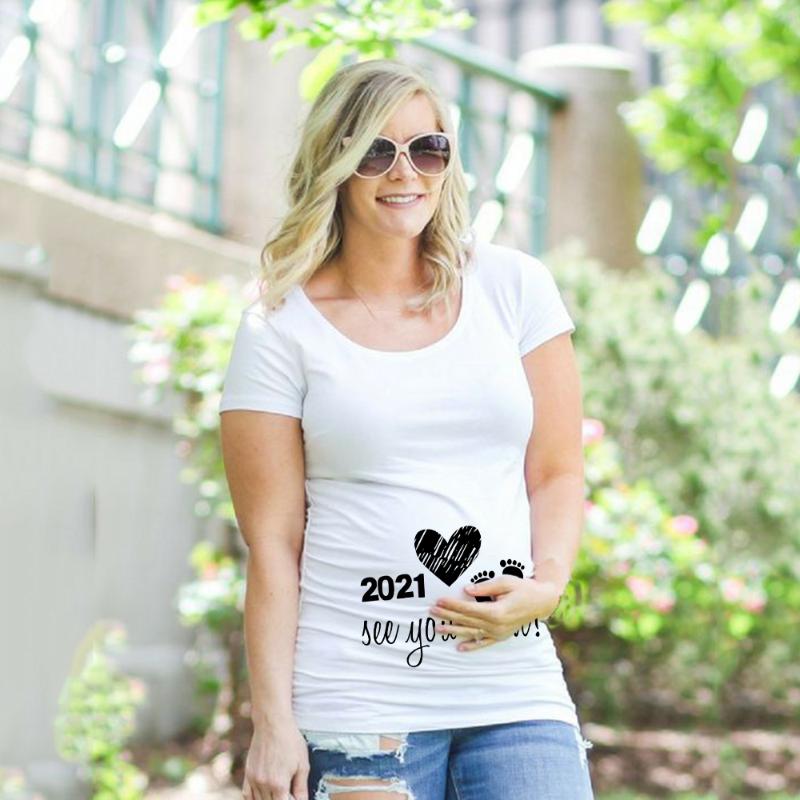 

Coming Soon 2021 Summer Pregnancy T-Shirt Women Pregnant Anouncement Maternity Clothing Plus-Size Short Sleeve Soft Clothes, P833-pstbu-