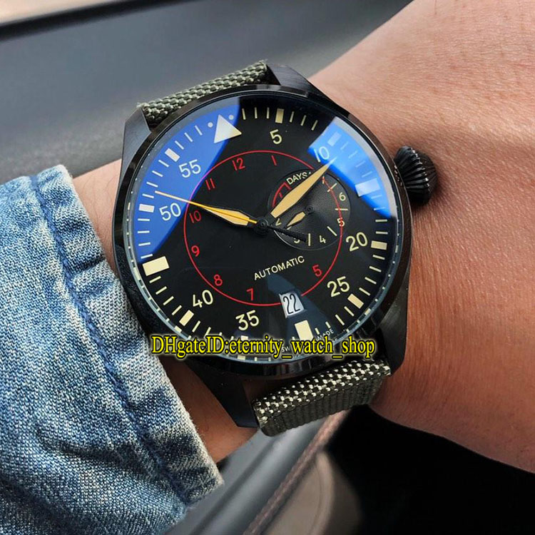 

High Quality Pilot's Top Gun Miramar 501902 Power Reserve Black Dial Automatic Mechanical Mens Watch Steel Case Leather Strap Sport Watches, Box