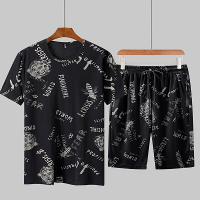 

Man's Summer Tracksuit Plus Size Shorts Male Tide Short-sleeved T-shirt Two Pieces Increase Summer Sportswear Loose Short-sleeved Suit