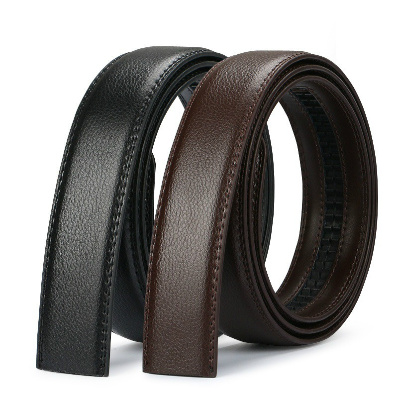 

New Men's Genuine Leather No Buckle Belt Automatic Buckle Belts Male Waist Strap Brand High Quality Jeans belts, Black