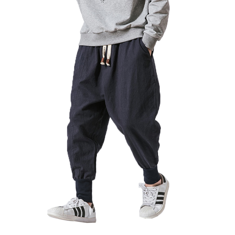 

2020 Men Winter Warm Fleece Pants Men Cotton Linen Trousers Streetwear Sweatpants Joggers Pantalon Homme Harem Pants -5XL, Black