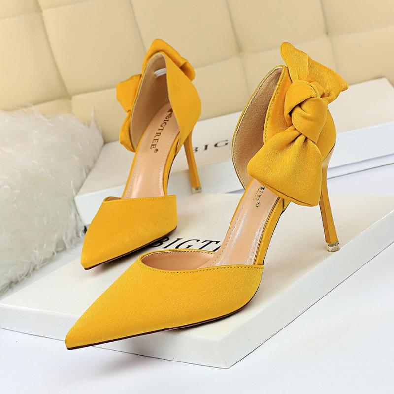 

DM151 Shoes woman 2020 new spring and autumn fashion sexy suede pointed super high heels, sweet bow party wedding shoes, Only one size