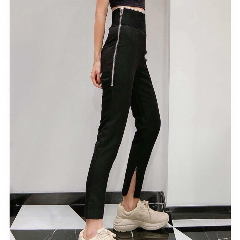 

Casual letter High Waisted Black Pants with Side Zipper Webbing Showing Thin Leggings Casual Pants Women' Leggings, Pt19505