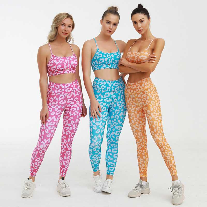 

Summer Flower Sports Clothing Set Two Pieces Sport 2020 Legging For Women Printing Yoga Fitness Vest + Trousers Yoga Suit Female, Blue