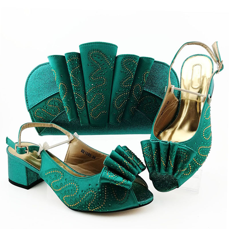 

wonderful teal women dress shoes match handbag with rhinestone decoration african pumps and bag set mm1093,heel 5.8cm, Black