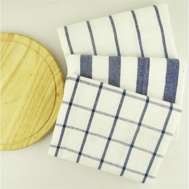 

Hot sale Reusable Textile Napkin Blue Series Checks and Stripes Design Mediterranean Wind Napkin Home Use Kitchen Towel