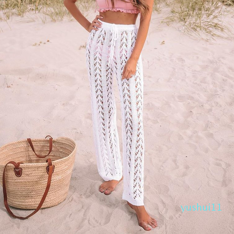 Wholesale-Cotton Crochet Beach Cover Up Swimsuit Cover Ups Women Beach Pants Fishnet Swimsut Covers Hollow Out Beachwear Knit Bathing Suit-image-551219347