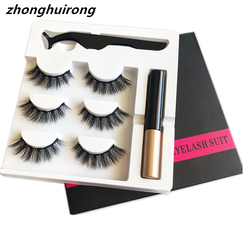 

Makeup 3 pairs of magnetic eyelashes + liquid eyeliner + tweezers, waterproof long lasting eyelash extension eyelash set