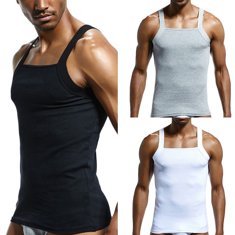 

solid men tank top bodybuilding stringer Fitness musculation tank tops cotton men gym clothing High elasticity sleeveless shirts, Black