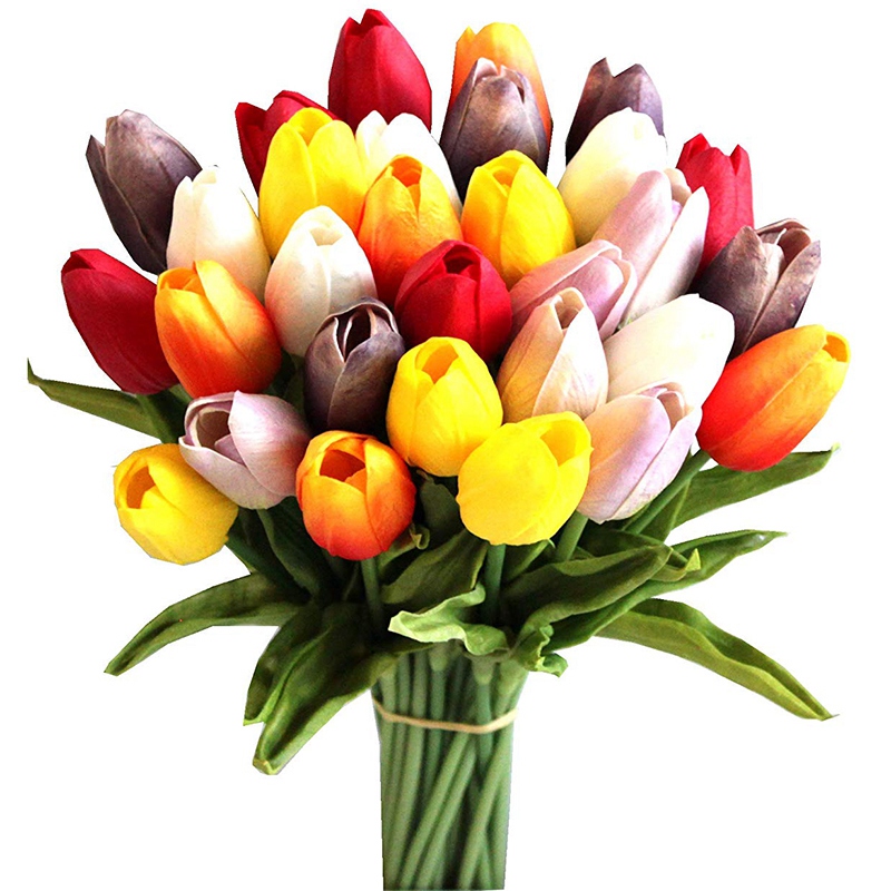

30Pcs Multicolored 14 Inch Silk Artificial Tulips Flowers for Party Home Decoration, Random