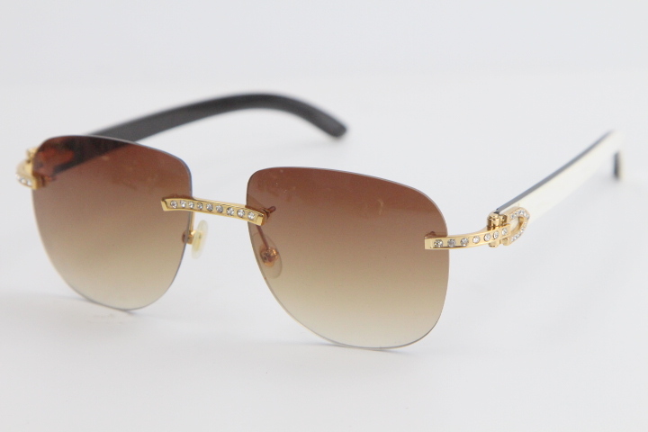 

2020 Selling Rimless Metal Mix Diamond Sunglasses 8200860 Original White Inside Black Buffalo Horn Eyewear limited edition Male and Female