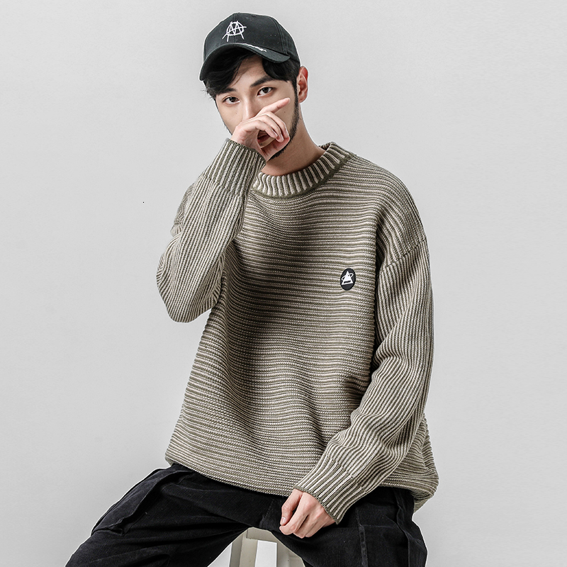 

2019 New Autumn And Winter Korean Version Of The Couple Stitching Stripe Labeling Men's Casual Sweater Large Size, Black