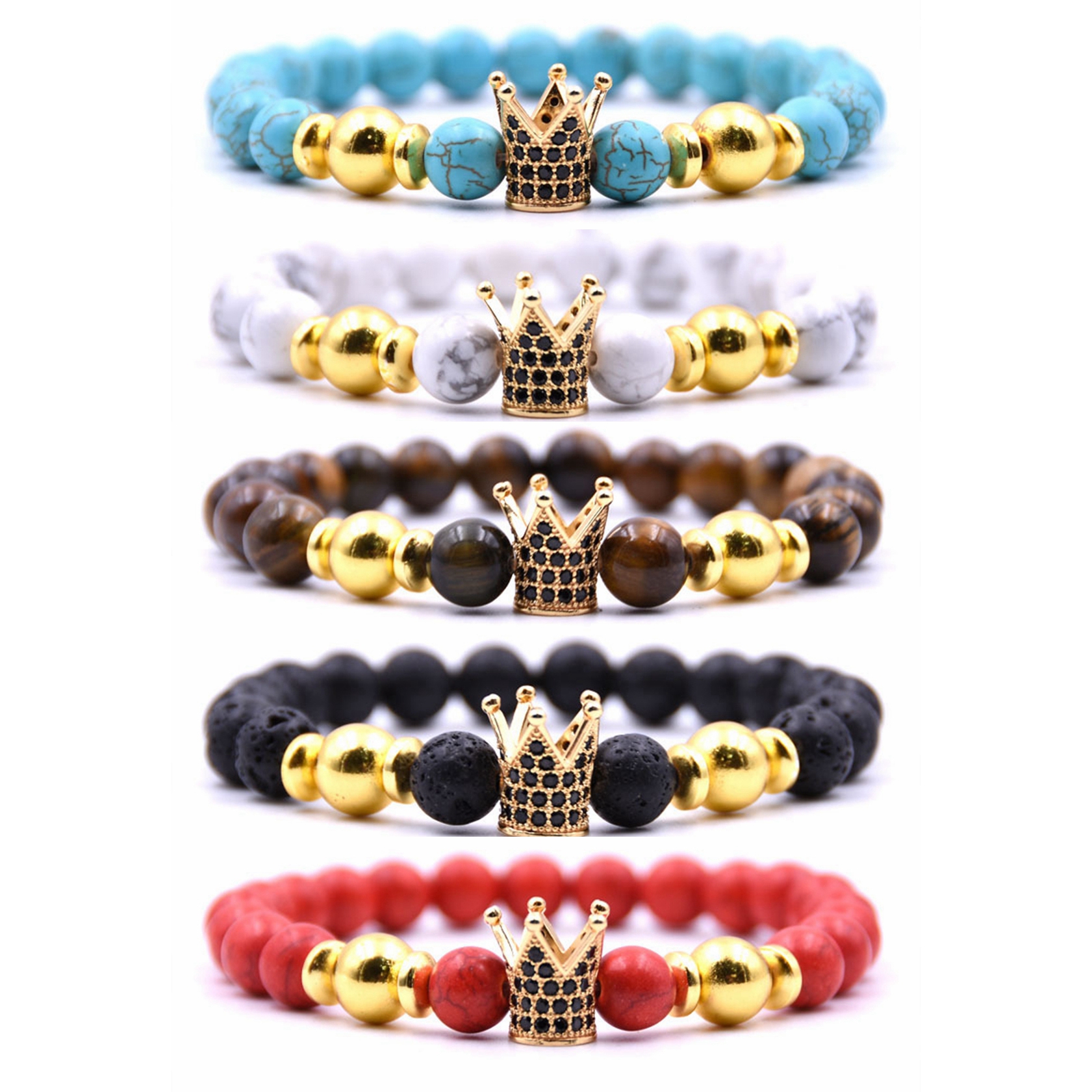 

Couple bracelets men and women 2019 new bead bracelets micro-inlaid zircon crown