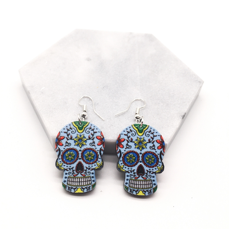 Metal Especial mexicano de azúcar Calavera Color Plata Pendientes de Gota Grande