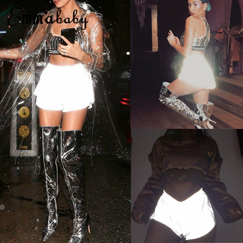 

Thefound Hot Womens Luminous Reflective Booty Shorts Club Party Dance Costume Wear, As pic