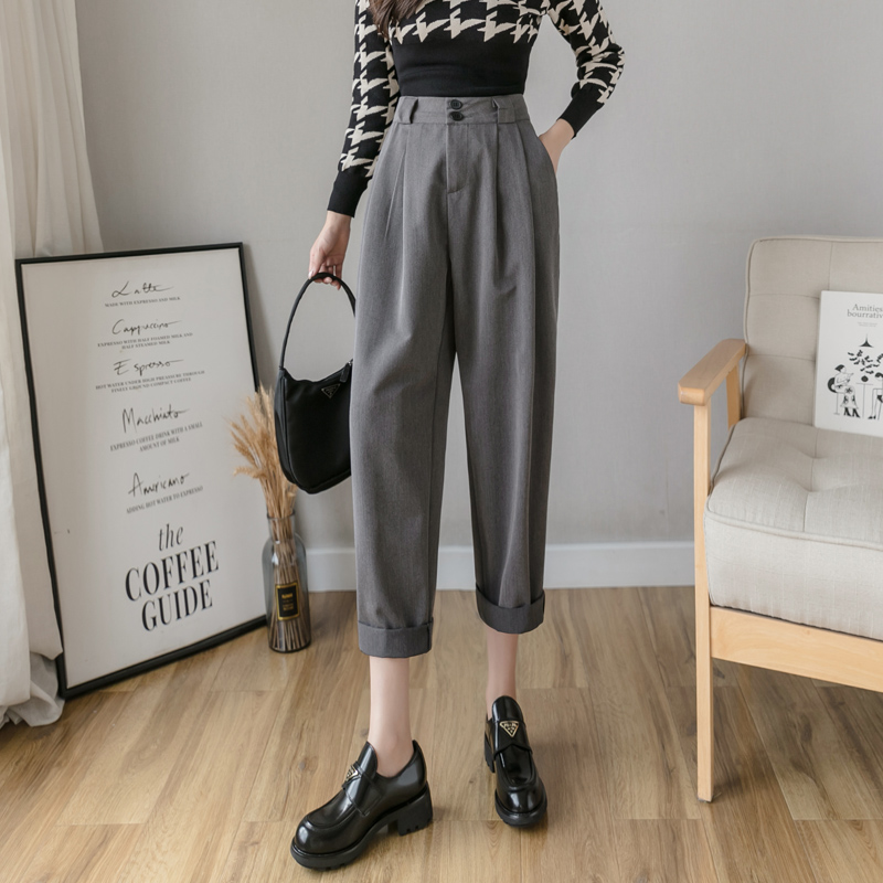 

Spring summer women suit pants high waist grey black straight ankle length harem pants female korean style office trousers