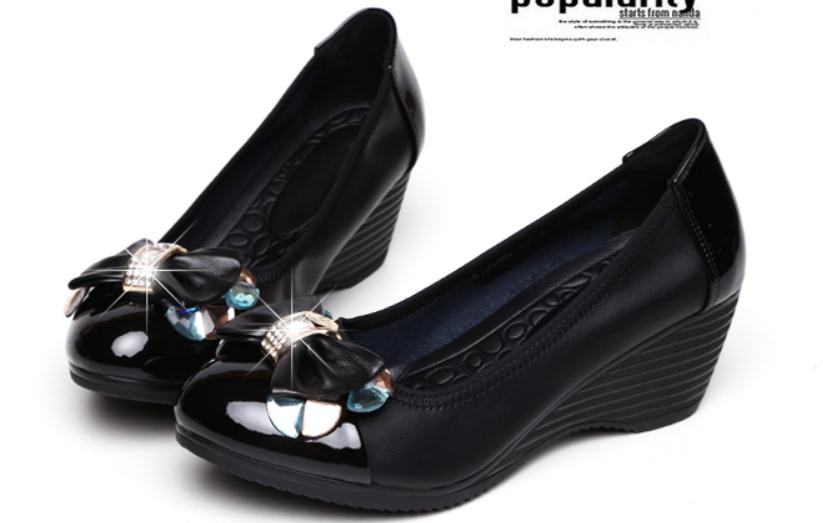 

2019 Women's shoes in Spring and Autumn with New style Slope heel round head bowknot @71, Black