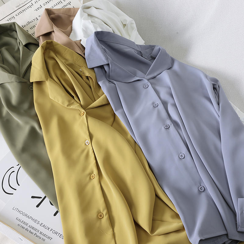 

Office Ladies Tops Shirt Blouse Women Clothing Casual Long Sleeve Chiffon Blouse Female Elegant Solid White Women Shirts Q2134, Yellow shirt