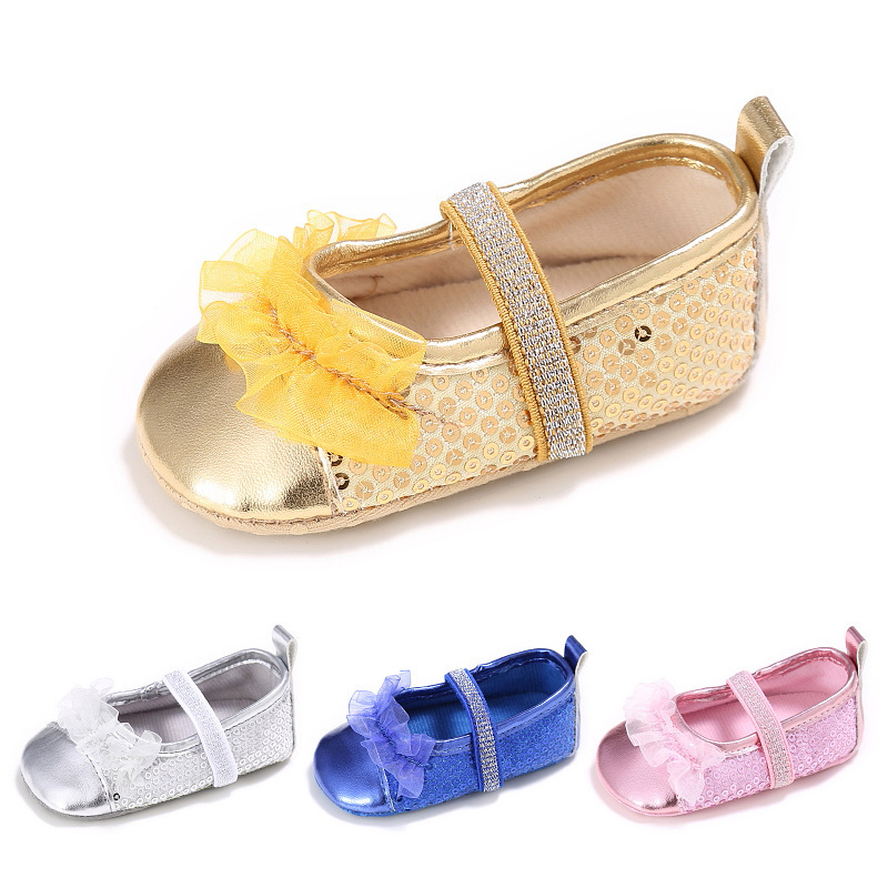

PU Sequins Leather Newborn Baby Girl Shoes Soft Shoes Floral Party Non-slip Footwear Crib Shoes