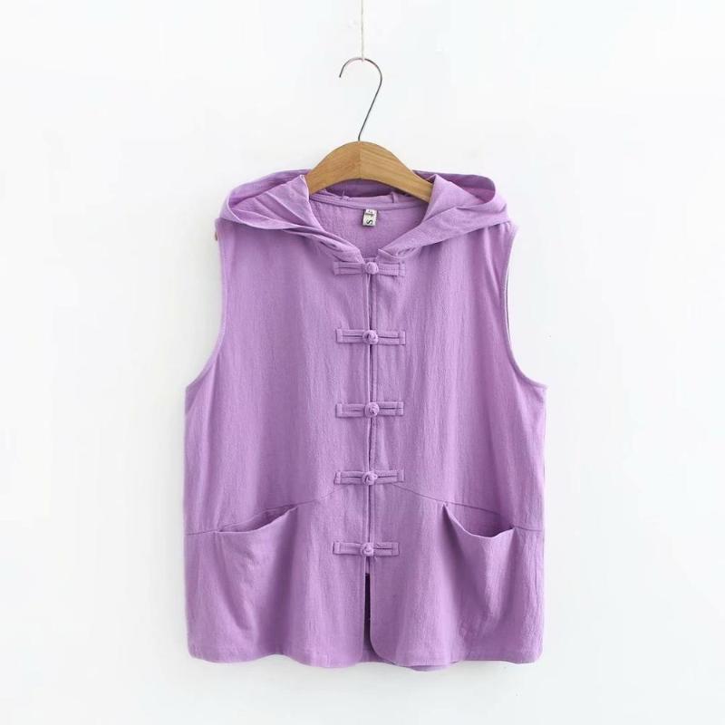 

Cotton solid lavender hooded women loose Buckle vest tank top 2020 new plus size summer casual ladies tops female oversize, Black