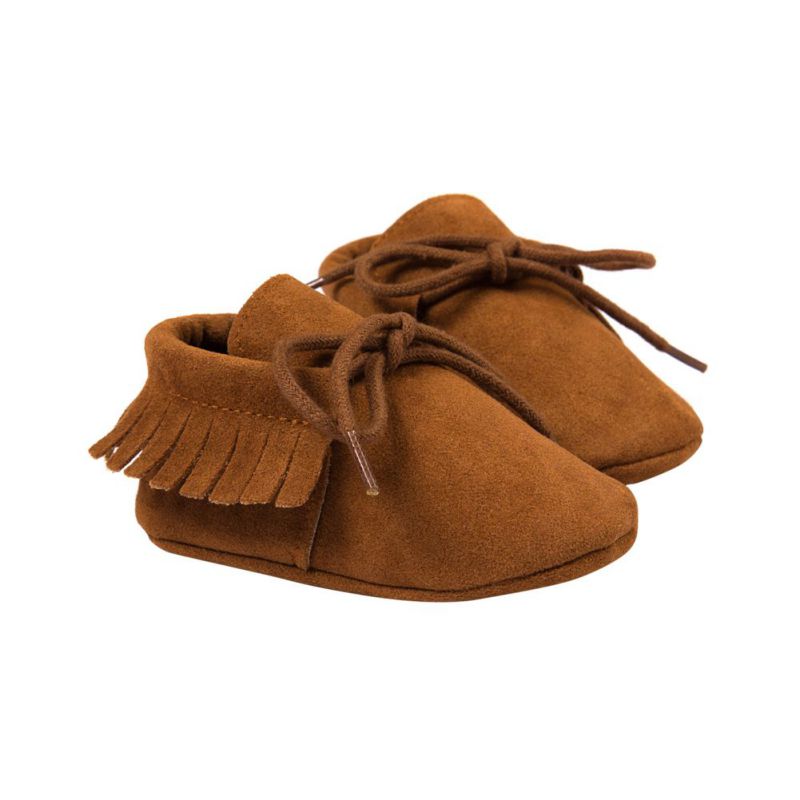 

Baby Shoes PU Suede Leather Newborn Baby Boy Girl Moccasins Soft Shoes Fringe Soled Non-slip Crib First Walkers, Gray