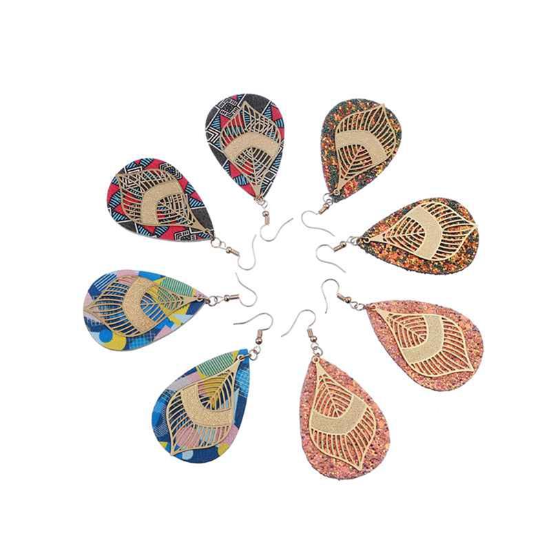 

9 pairs of petal leather earrings faux leather teardrop long pendant lightweight leaf red yellow handmade floral rainbow earrings Christmas