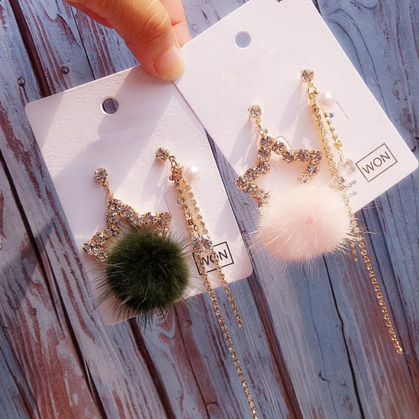 

jewelry S925 sterling silver earrings five-pointed star fur balls pendant earrings for women hot fashion