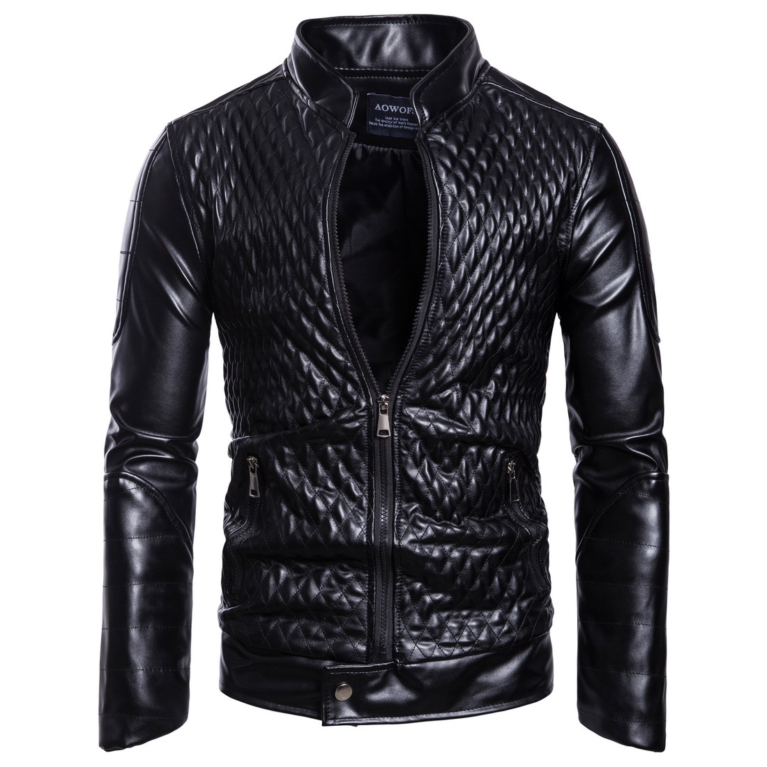 

Mens Designer PU Leather Jacket Male Casual Faux Leather Jacket Autumn Winter Thin Coat Free Shipping, Black