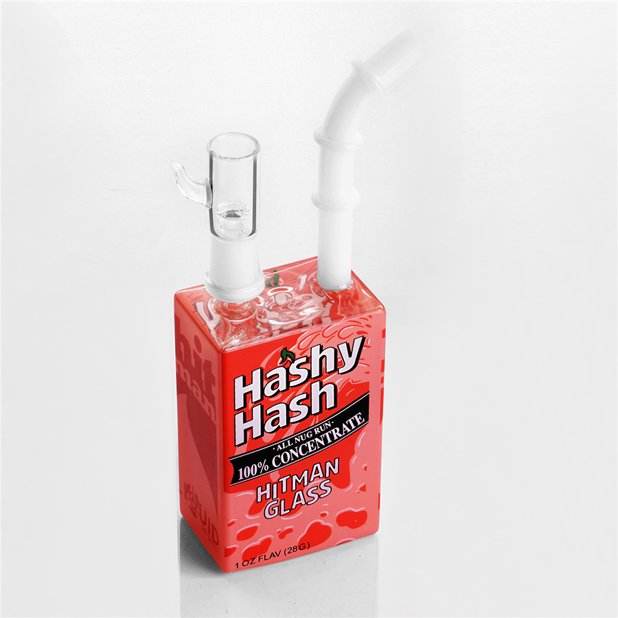 

Hitman pink Mini Liquid Glass Water Pipe Beaker Bong Cereal Juice Box oil Rigs Bong Heady Dab Rig 14mm Joint Hookahs 7.8''
