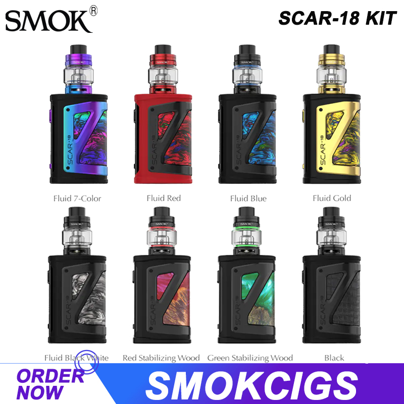 

SMOK SCAR-18 KIT 230W Box Mod Dual 18650 Battery with 6.5ml TFV9 Tank V9 Meshed Coil 0.15ohm V8 Baby Coil Authentic, Standard edition
