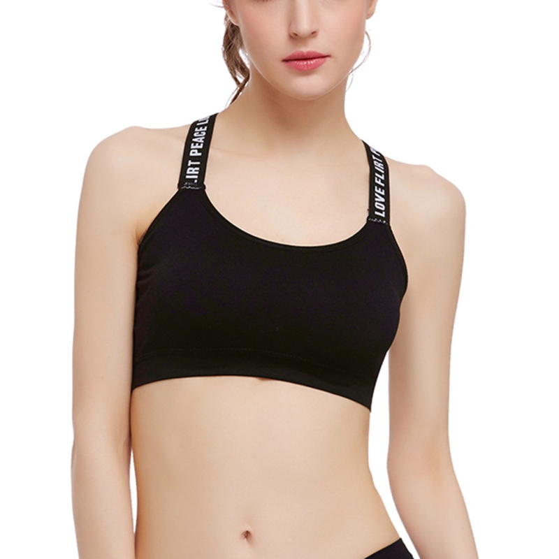 

2020 Women's Summer Tops Stretch Crop Padded Sports Bra Seamless Letter Racerback Fitness Vests Tops haut femme, Beige