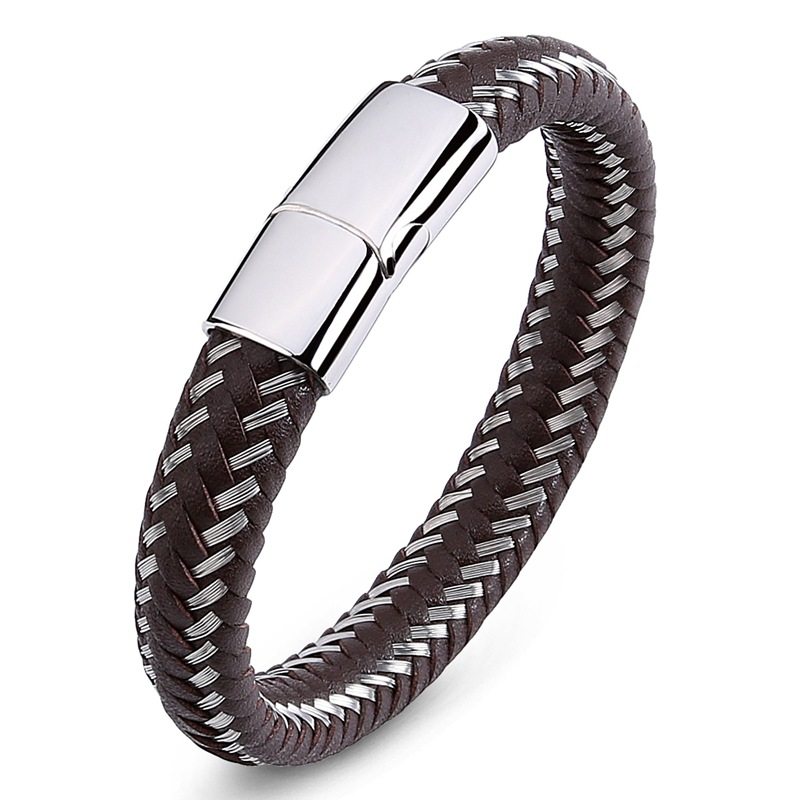 

Cuff Men's Genuine Leather Bracelet Stainless Steel Magnetic Clasp Bangles