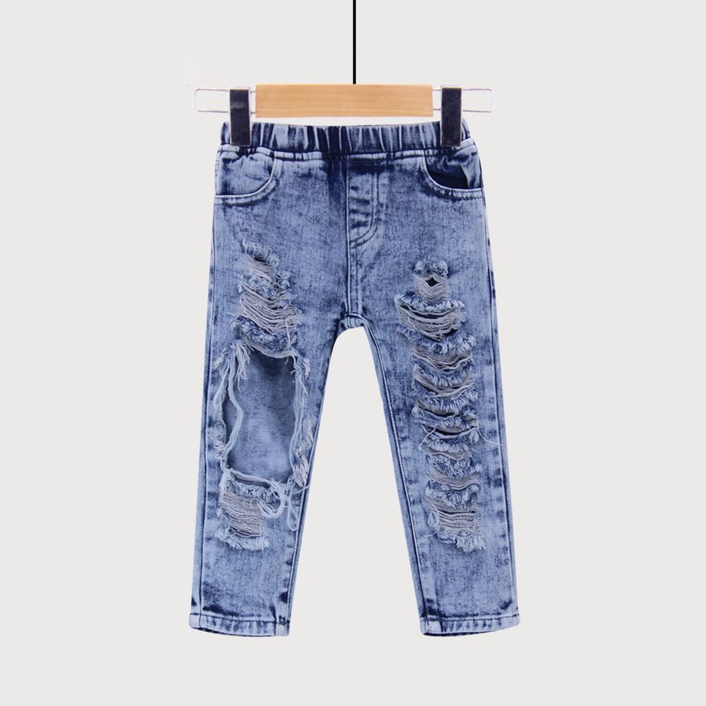 

Fashion Boys Girls Big Hole Jeans Summer Apparel Good Quality Children's Trouser Kids Denim Pants Outerwear Clothes, Blue