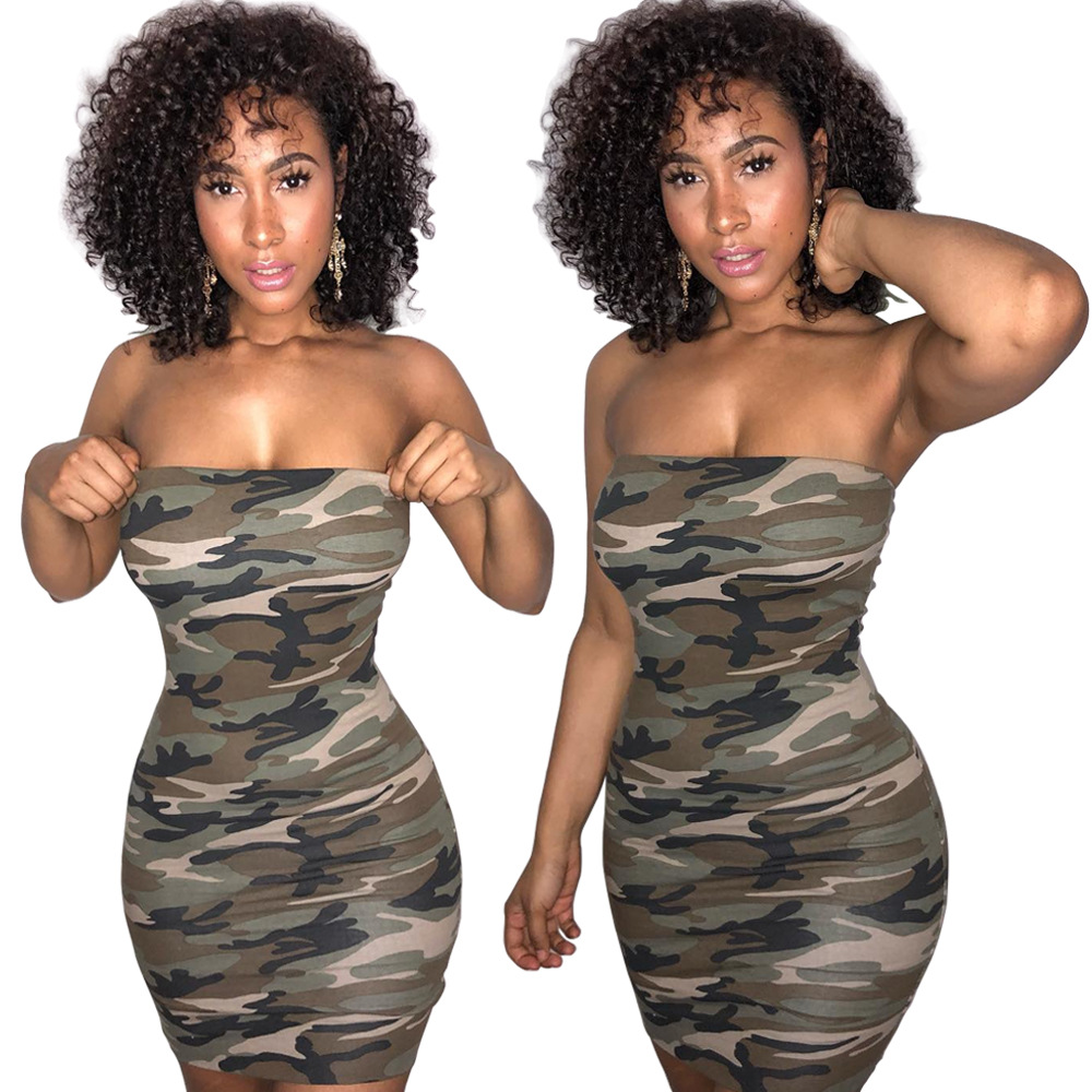style sexy corset digital print camouflage nightclub buttock wrap dress-image-421379945