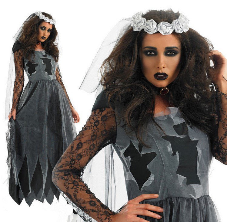 

2017 New Halloween Party Role Play Hell Ghost Bride Dress Make-up Dance Show Costumes Sexy Women Party Performance Clothing, Black
