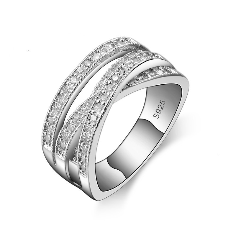 

2020 new Brand Fashion Sterling Silver Jewelry Cubic Zircon Crystal Engagement Wedding Rings For Women, Golden;silver