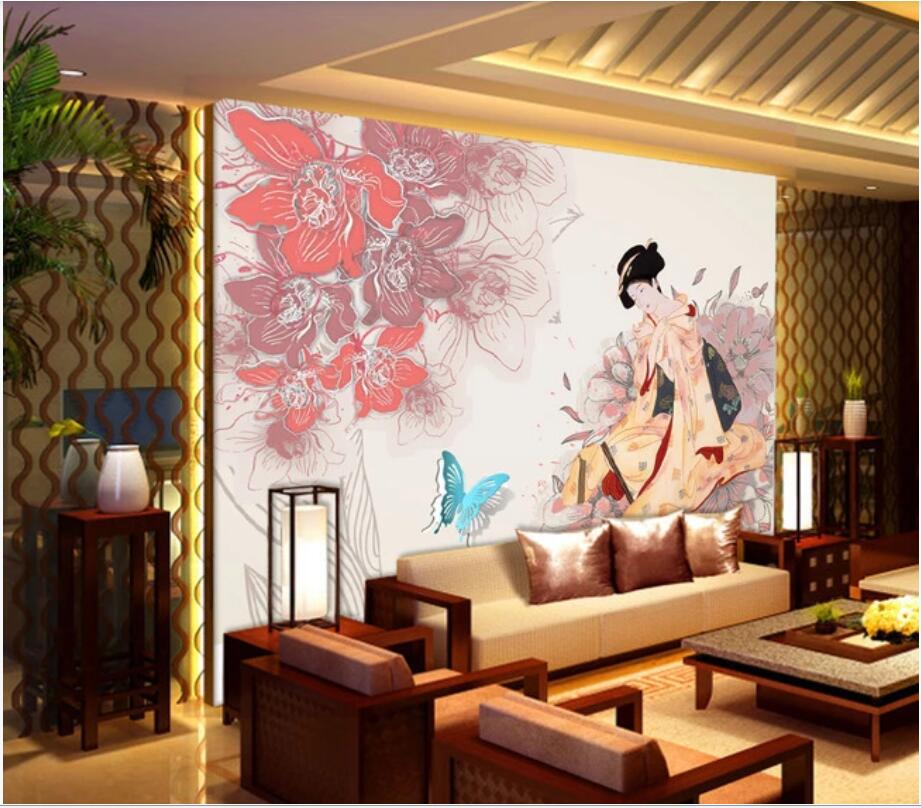 

Custom wall stickes photo Beautiful three-dimensional peony lady background wall paper canvas home decor murals wallpaper for walls 3 d, Non-woven wallpaper