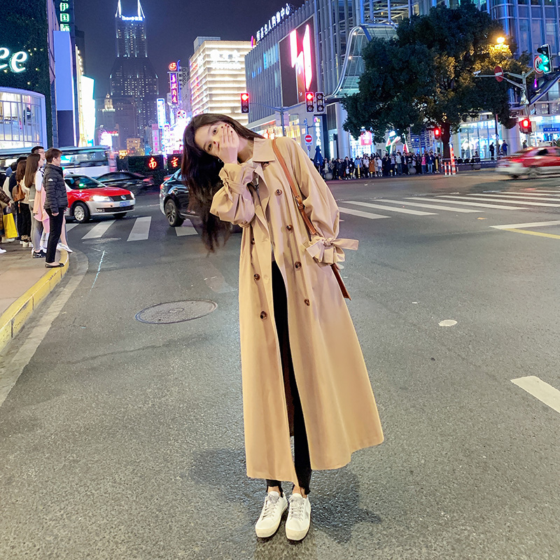 

British Style Long Trench Coat Women 2020 Spring Autumn Korean Clothes Double Breasted Suit Collar Temperament Windbreaker Z333, Khaki