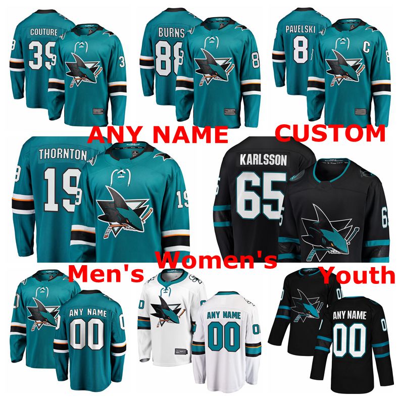 

San Jose Sharks Hockey Jerseys Joe Pavelski Jersey Nick Merkley Adin Hill Erik Karlsson Brent Burns Joe Thornton Logan Couture Teal White Custom Stitched, Men's white 2020 all-star-game