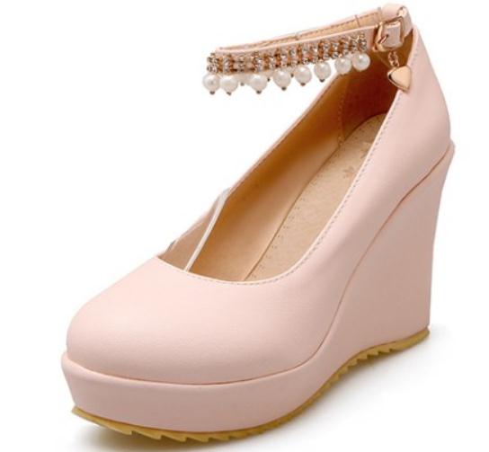 

2019 Women's shoes in Spring and Autumn with New style Slope heel Thick bottom round head waterproof table@08, Pink