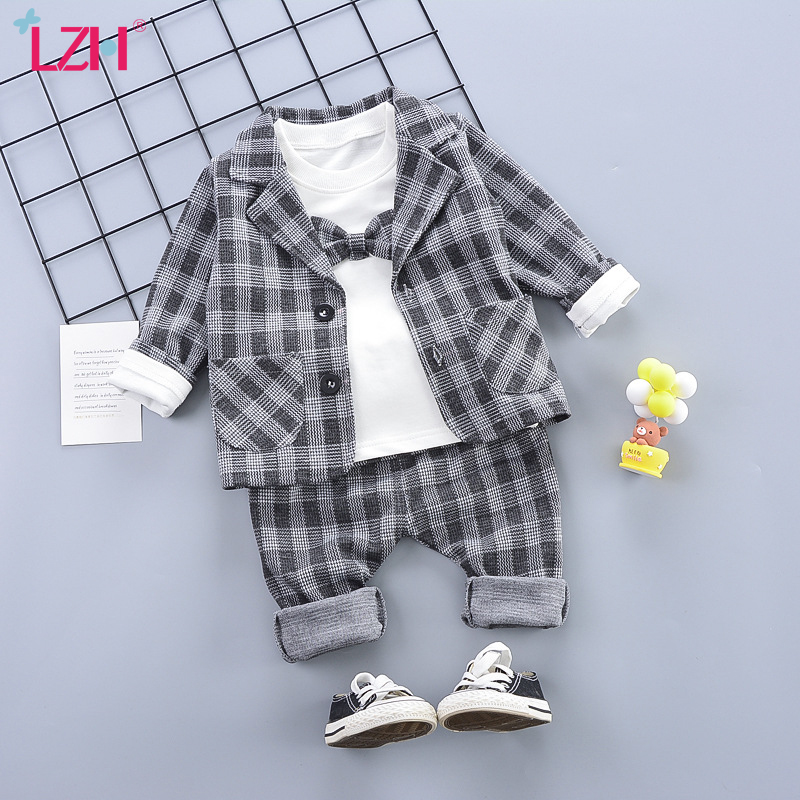 

Children Suit three-piece Suit 2020 New Baby Boys Clothes Plaid Handsome Autumn Winter Kids Boys Clothing Sets 1 2 3 4 Year, Green