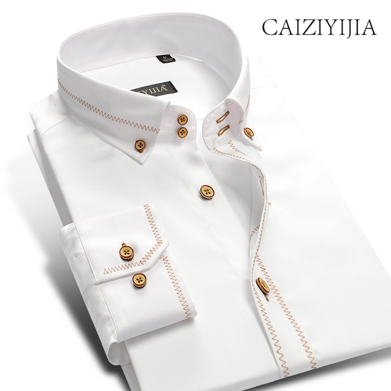 

CAIZIYIJIA Hot Sale Wedding Dress Shirt White Long Sleeve Mens Shirt 100% Cotton Camisa Masculina Brand Clothing Casual, Czcfb503615