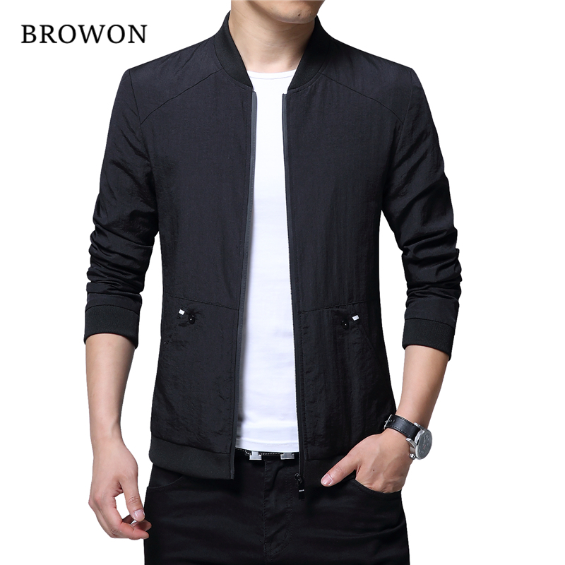 

BROWON Brand Spring Autumn Fashion Bomber Jacket Men Baseball Jacket and Coats Stand Collar Black Slim Fit Plus Size 4XL