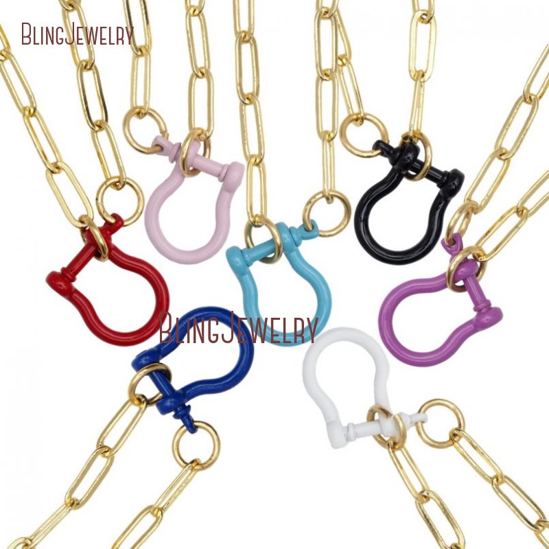 

Pendant Necklaces Enamel Screw Clasp Necklace Carabiner Lock Horseshoes Shackles Links NM31351