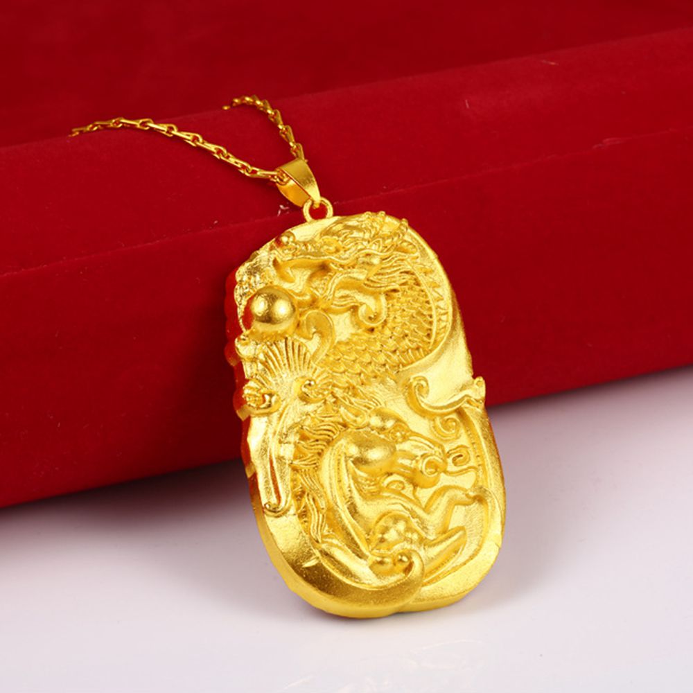 Dragon Horse Pattern Hip Hop Pendant Chain 18K Yellow Gold Filled Geometry Mens Pendant Necklace Gift-image-491106708