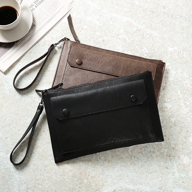 

New Fashion Clutch Bag 2019 PU Leather Rivet Wrist Bag Korean Men Women Vintage Day Clutches Street Fashion Envelope, Black