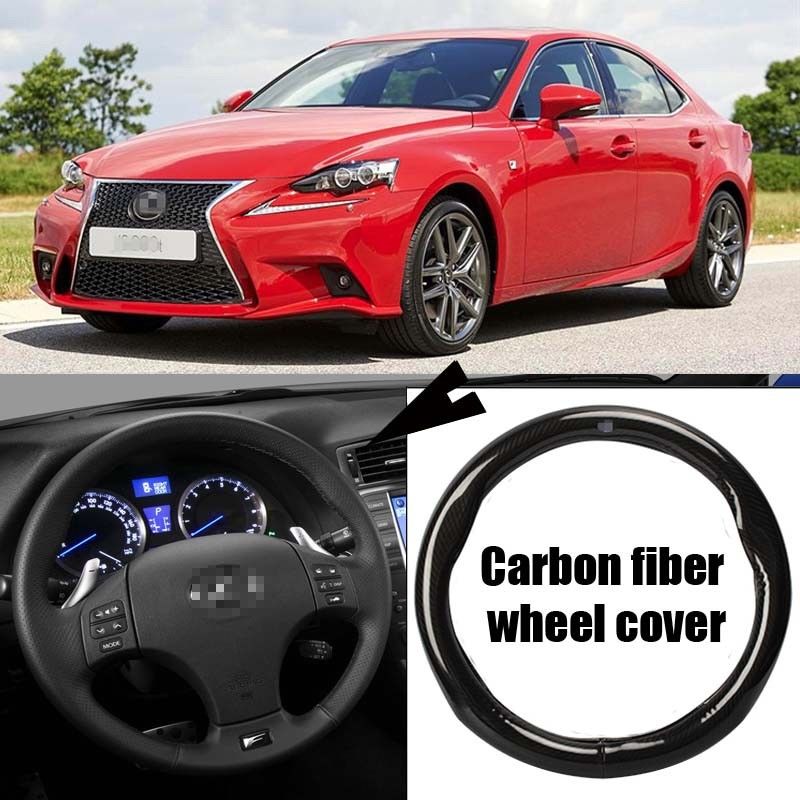 For Lexus IS Car Carbon Fiber Leather Steering Wheel Cover Sport Racing Black-image-454743207