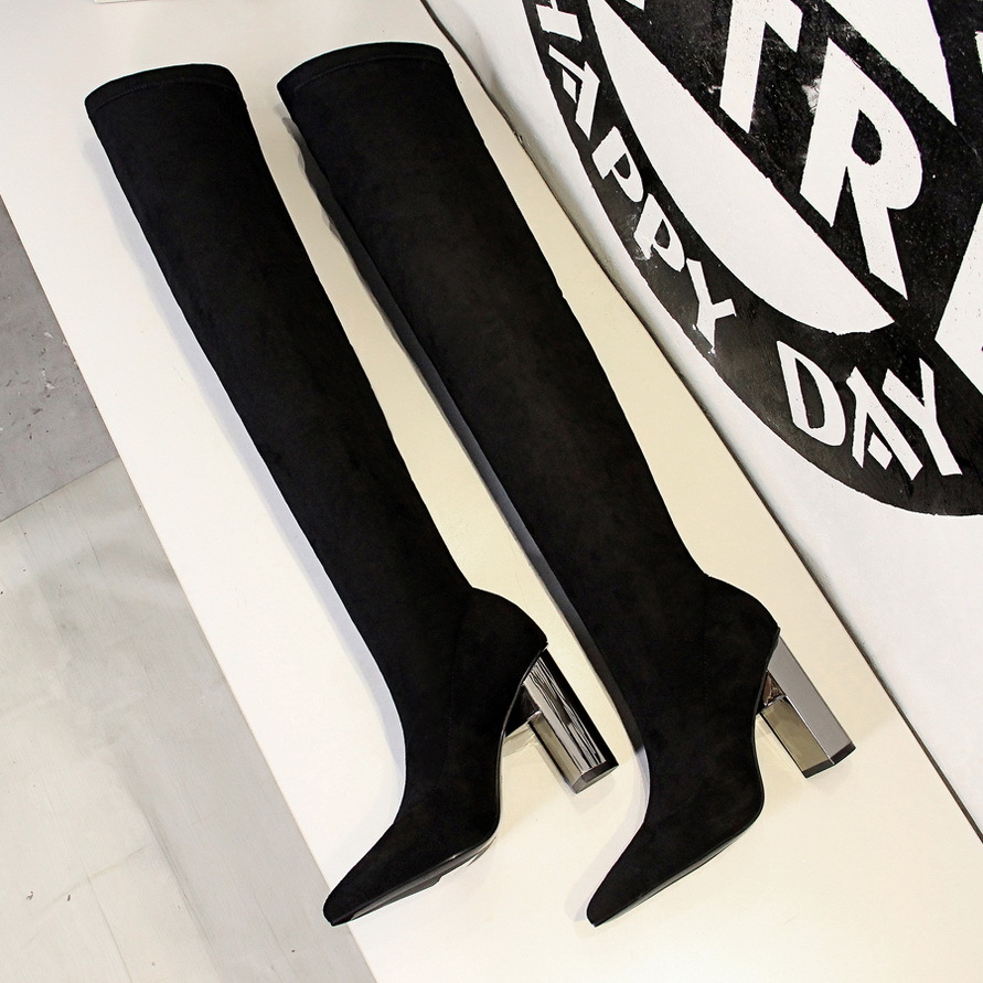 2019 Women over the knee Boots Slip on Autumn Winter Shoes Thick heeled Elastic Suede Thigh high boots High heels Warm Long boot T200425