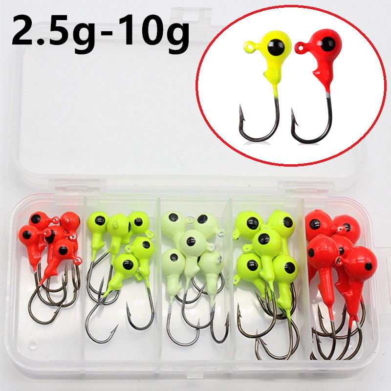 

25pcs/1box 2.5/3.5/5/7/10g Multicolor Lead Hook High Carbon Steel Barbed Fishing Hooks Fishhooks a-008